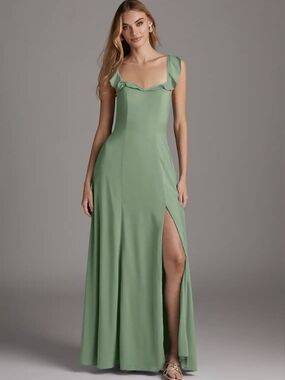 BNWT AZAZIE Arela Matcha Green Ruffle Maxi Gown Dress US A0 Boho Coastal Gown